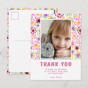 Blumenmuster Kinder Mädchen Foto Geburtstag Dankes Postkarte