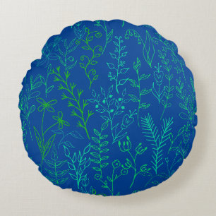 Blumenmuster klassisch Grünstich A02.b Blau Rundes Kissen
