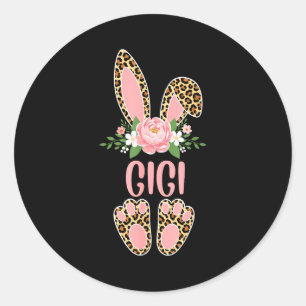 Blumenmuster Leopard Gigi Hase Frohe Ostern Frühli Runder Aufkleber