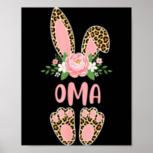 Blumenmuster Leopard Oma Hase Frohe Ostern Frühlin Poster