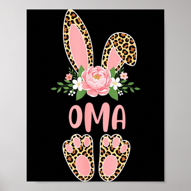 Blumenmuster Leopard Oma Hase Frohe Ostern Frühlin Poster (Vorne)