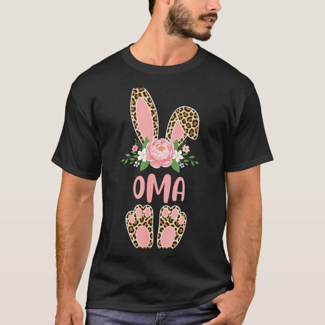 Blumenmuster Leopard Oma Hase frohe Ostern Frühlin T-Shirt (Vorderseite)
