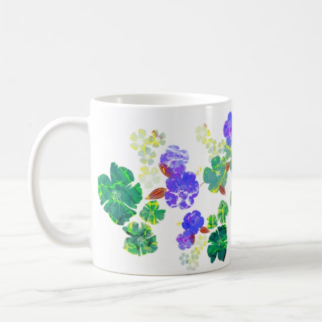 Blumenmuster lila und grüne Tasse (Links)
