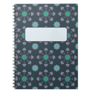 Blumenmuster lila und grüner Blume Notizblock