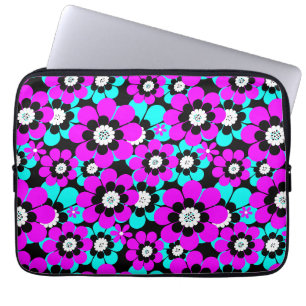 Blumenmuster Lila und türkisfarbene Blume Laptopschutzhülle