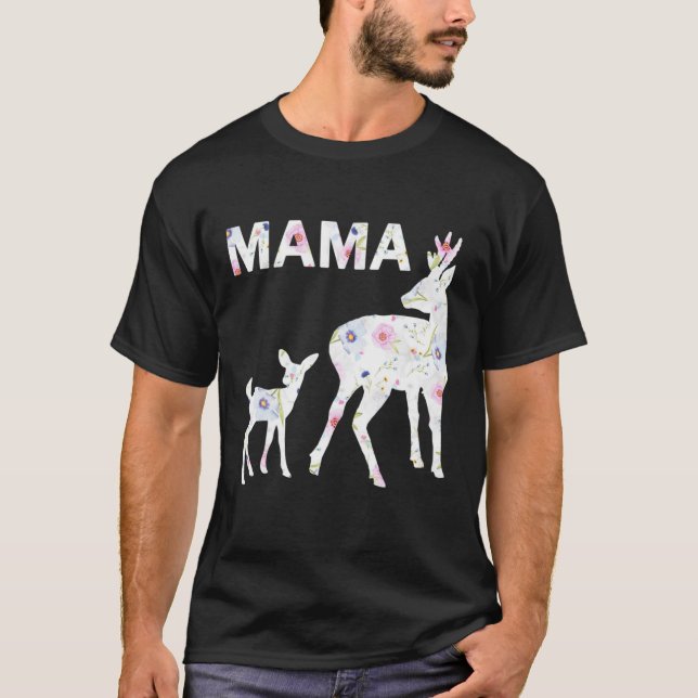 Blumenmuster Mama Fawn Doe Angepasst Scoop Mütter T-Shirt (Vorderseite)