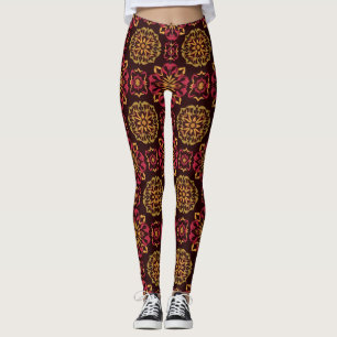 Blumenmuster Mandala in Rot- und Goldtönen Leggings