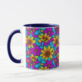 Blumenmuster mit abstrakter Linienkunst 10 - Tasse