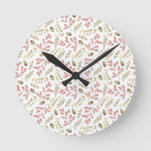 Blumenmuster mit Beeren Runde Wanduhr