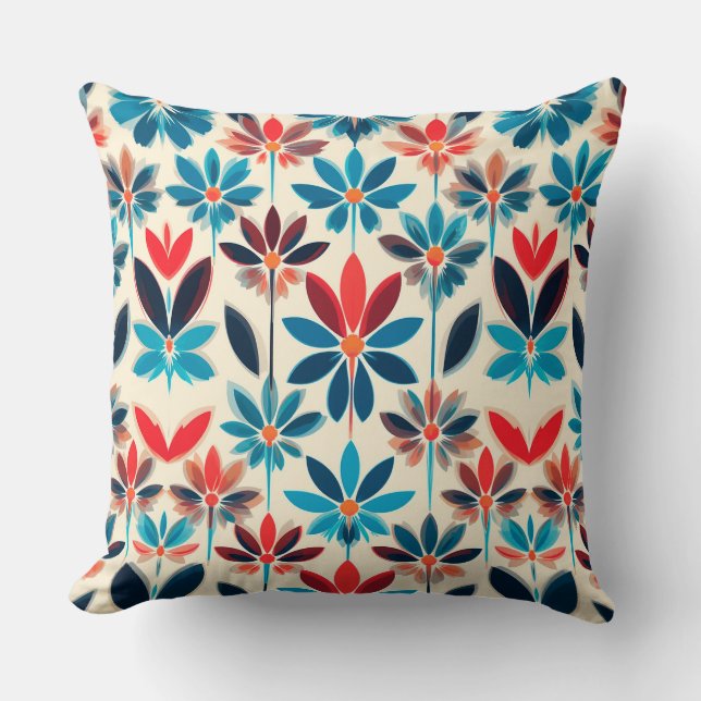 Blumenmuster mit blauem abstraktem Design Kissen (Vorderseite)