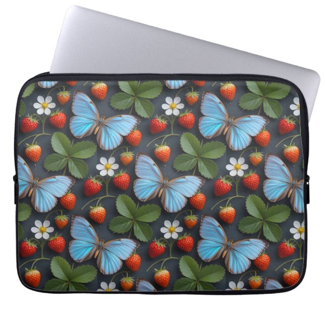 Blumenmuster mit blauen Morpho-Schmetterlingen Laptopschutzhülle (Vorderseite)