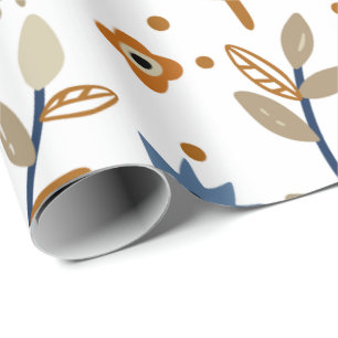 Blumenmuster mit blauen und orangen Blumen  Geschenkpapier