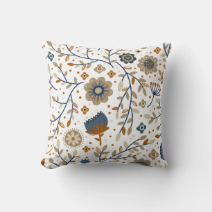Blumenmuster mit blauen und orangen Blumen Kissen