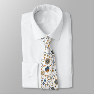 Blumenmuster mit blauen und orangen Blumen  Krawatte