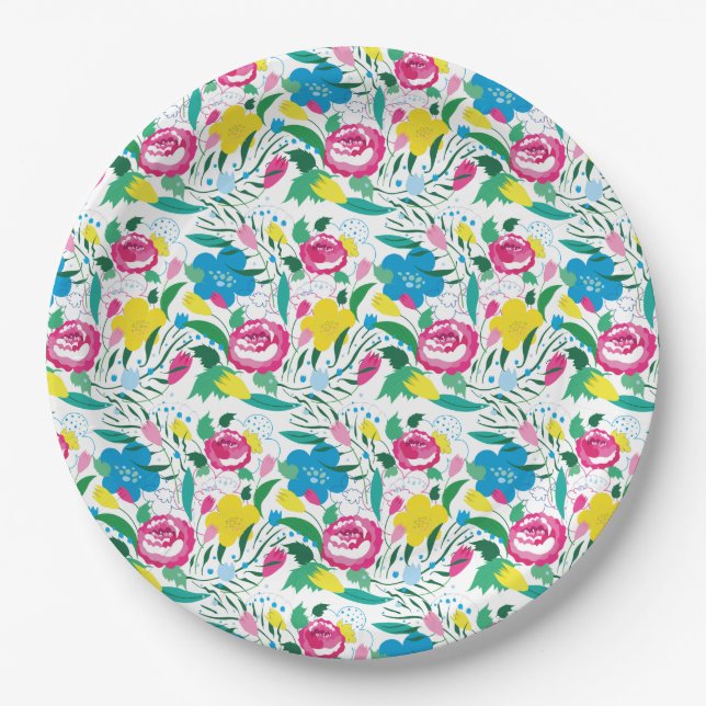 Blumenmuster mit bunten Bouquets. Pappteller (Vorderseite)