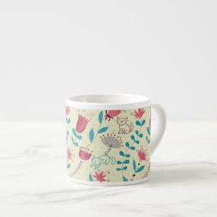Blumenmuster mit Cartoon-Katzen Espressotasse