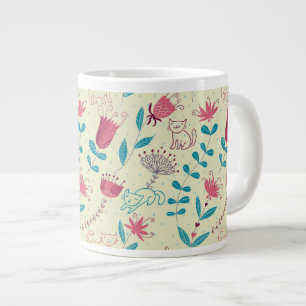 Blumenmuster mit Cartoon-Katzen Jumbo-Tasse