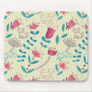 Blumenmuster mit Cartoon-Katzen Mousepad