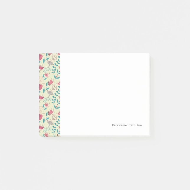 Blumenmuster mit Cartoon-Katzen Post-it Klebezettel (Vorderseite)