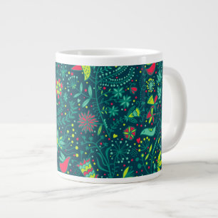 Blumenmuster mit Cartoon-Vögeln 2 Jumbo-Tasse