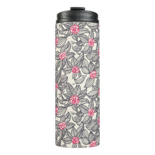 Blumenmuster mit Cartoon-Vögeln Thermosbecher