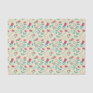 Blumenmuster mit Cartoonkatzen Seidenpapier