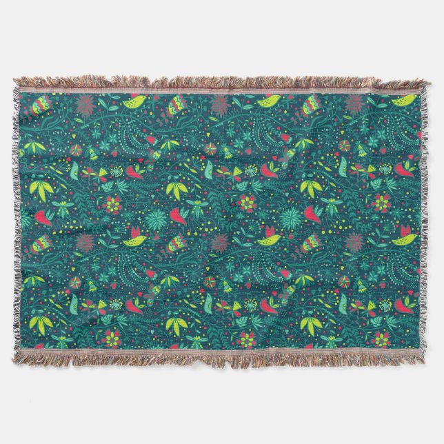 Blumenmuster mit Cartoonvögeln 2 Decke (Vorderseite)