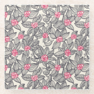 Blumenmuster mit Cartoonvögeln 2 Glasuntersetzer