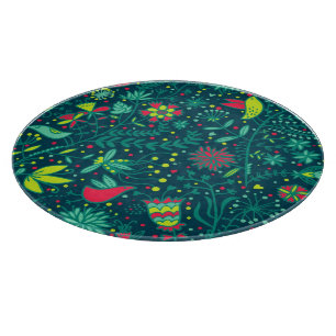 Blumenmuster mit Cartoonvögeln 2 Schneidebrett