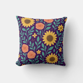 Blumenmuster mit dunkelviolettem Hintergrund Kissen