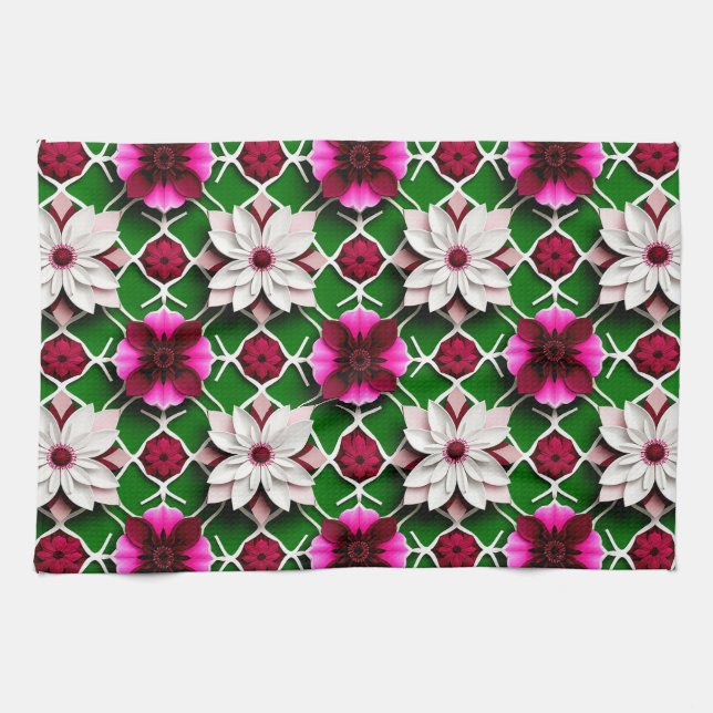 Blumenmuster mit farbenfrohen Blüten Geschirrtuch (Horizontal)