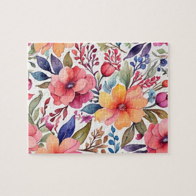 Blumenmuster mit farbigen Aquarell-Blume Puzzle (Horizontal)