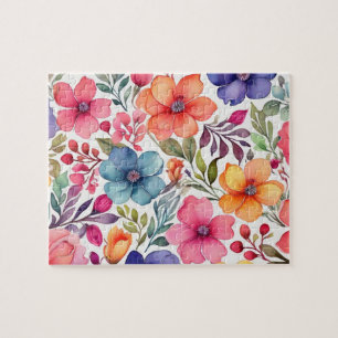 Blumenmuster mit farbigen Aquarell-Blume Puzzle