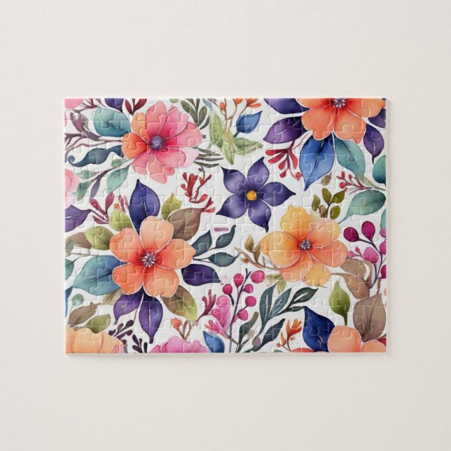 Blumenmuster mit farbigen Aquarell-Blume Puzzle (Horizontal)