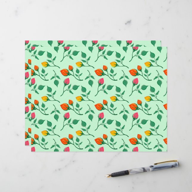 Blumenmuster mit farbigen Blume der Rose Briefbogen (Vorderseite/Rückseite Beispiel)