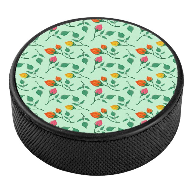 Blumenmuster mit farbigen Blume der Rose Eishockey Puck (3/4)