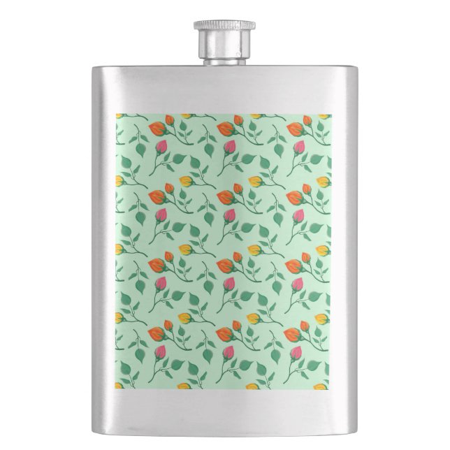 Blumenmuster mit farbigen Blume der Rose Flachmann (Vorderseite)