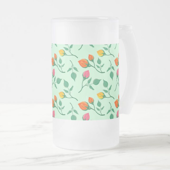Blumenmuster mit farbigen Blume der Rose Mattglas Bierglas (VorderseiteRechts)