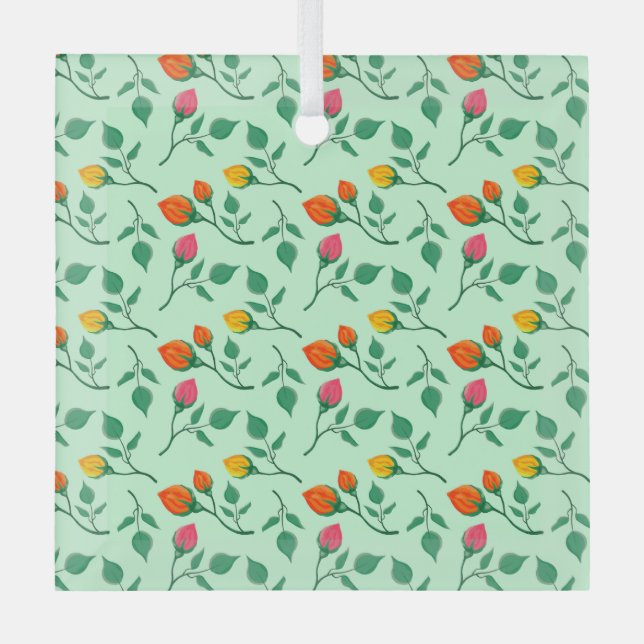Blumenmuster mit farbigen Blume der Rose Ornament Aus Glas (Vorderseite)