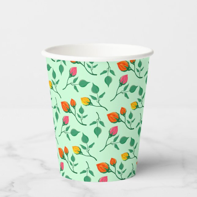 Blumenmuster mit farbigen Blume der Rose Pappbecher (Vorderseite)
