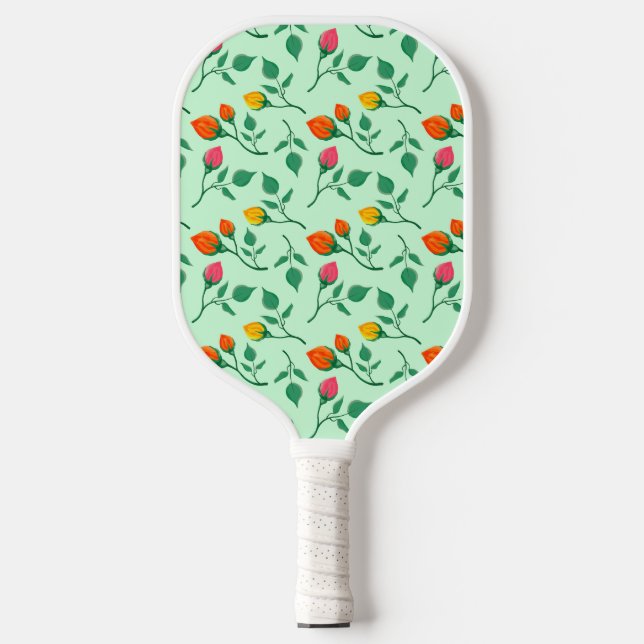 Blumenmuster mit farbigen Blume der Rose Pickleball Schläger (Vorderseite)