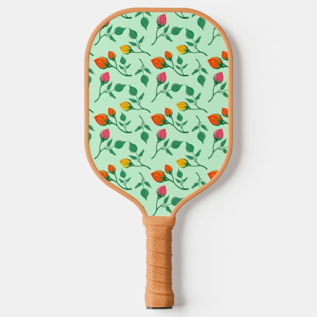 Blumenmuster mit farbigen Blume der Rose Pickleball Schläger (Vorderseite)