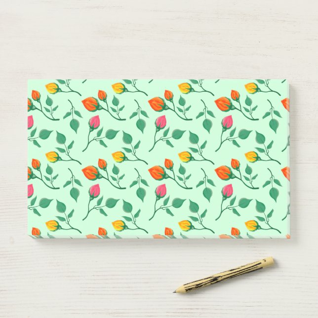 Blumenmuster mit farbigen Blume der Rose Post-it Klebezettel (Auf Schreibtisch)