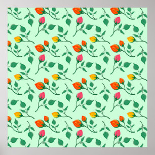 Blumenmuster mit farbigen Blume der Rose Poster