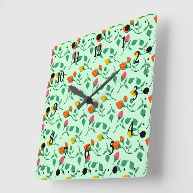 Blumenmuster mit farbigen Blume der Rose Quadratische Wanduhr (Winkel)