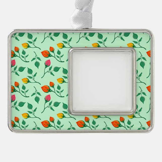 Blumenmuster mit farbigen Blume der Rose Rahmen-Ornament Silber (Vorderseite)