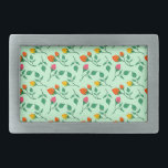 Blumenmuster mit farbigen Blume der Rose Rechteckige Gürtelschnalle<br><div class="desc">Elegantes nahtloses Muster mit Blumenmotiv aus gelb-roten und rosa Blume im grünen Hintergrund</div>