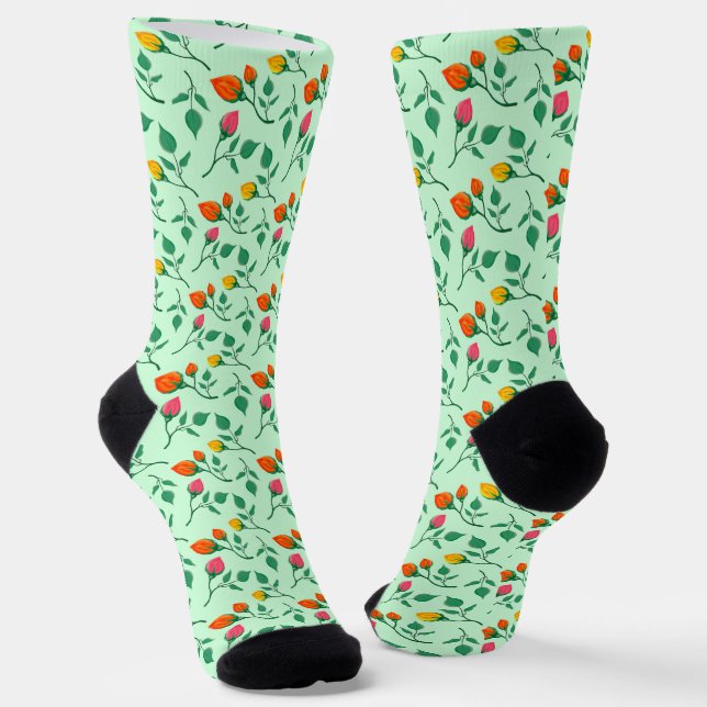 Blumenmuster mit farbigen Blume der Rose Socken (Gewinkelt)
