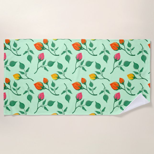 Blumenmuster mit farbigen Blume der Rose Strandtuch (Vorderseite)
