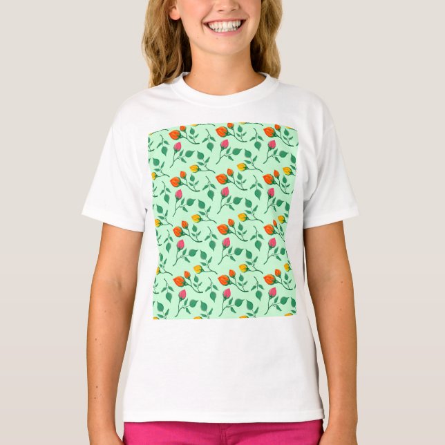 Blumenmuster mit farbigen Blume der Rose T - Shirt (Vorderseite)